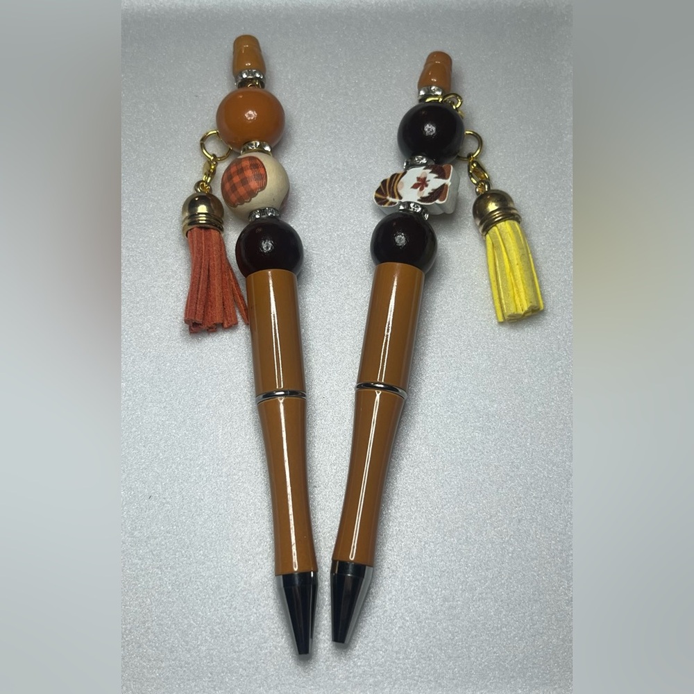 Brown and Black Beaded Pens with Tassels Set